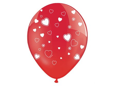 Rood met Hartjes Latex Ballonnen 30cm 50st