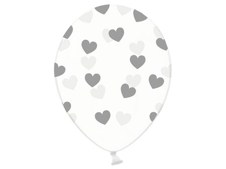 Transparant met Zilveren Hartjes Latex Ballonnen 30cm 50st