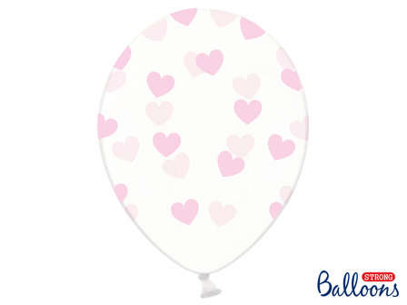 Transparant met Licht Roze Hartjes Latex Ballonnen 30cm 50st