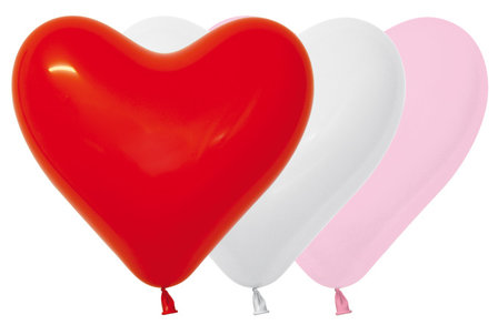 Assorti. Rood, Wit en Roze Hart Latex Ballonnen 40cm 50st