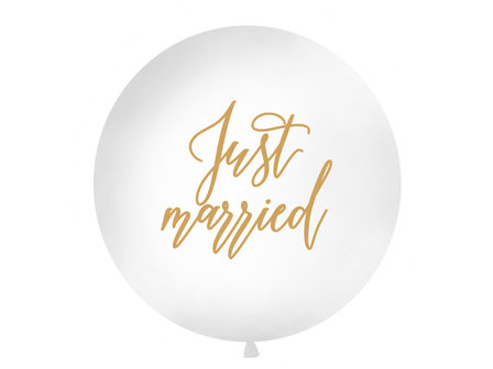 Partydeco Wit met Gouden &#039;Just Married&#039; Latex Ballon 90cm