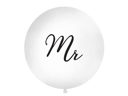 Partydeco Wit met Zwarte &#039;Mr&#039; Latex Ballon 90cm