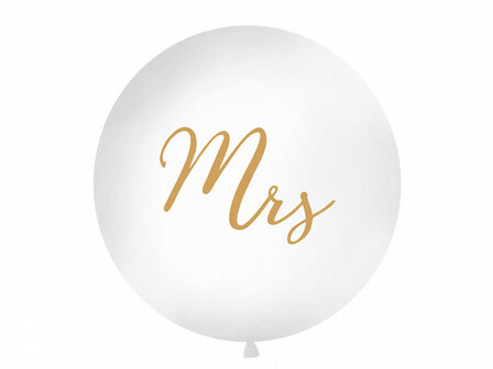 Wit met Gouden &#039;Mrs&#039; Latex Ballon 90cm