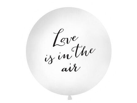 Partydeco Wit met Zwarte &#039;Love is in the Air&#039; Latex Ballon 90cm