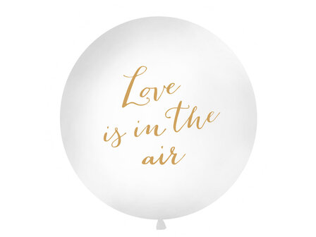 Partydeco Wit met Gouden &#039;Love is in the Air&#039; Latex Ballon 90cm