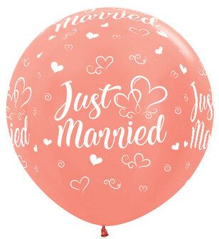 Rosegold met Harten &#039;Just Married Latex Ballon 90cm