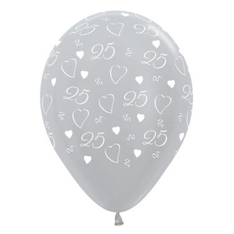 Zilver Jubileum Hartjes &#039;25 &#039; Latex Ballonnen 30cm 25st