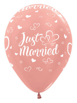 Rosegold &#039;Just Married&#039; Hartjes Latex Ballonnen 30cm 25st