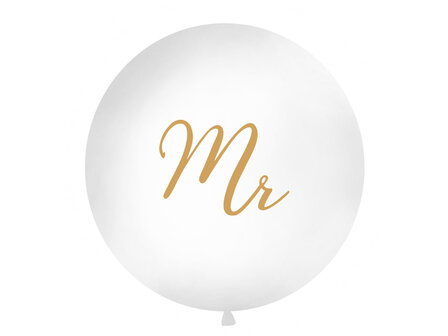 Wit met Gouden &#039;Mr&#039; Latex Ballon 90cm