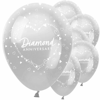Zilver &#039;Diamond Anniversary&#039; Latex Ballonnen 30cm 6st