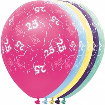 Assorti. Gekleurd Metallic &#039;25&#039; Latex Ballonnen 30cm 5st