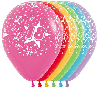 Gekleurd Assorti. met Sterren &#039;18&#039; Latex Ballonnen 30cm 25st