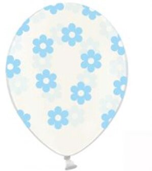 Transparant met Licht Blauwe Bloemen Latex Ballonnen 30cm 50st