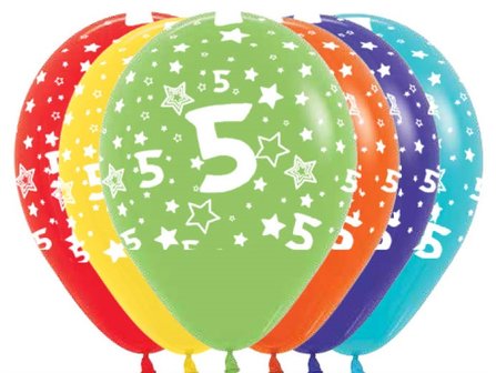 Gekleurd Assorti. &#039;5&#039; met Sterren Latex Ballonnen 30cm 25st