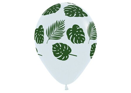 Wit met Tropische Bladeren Latex Ballonnen 30cm 25st