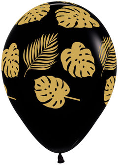 Zwart met Gouden Bladeren Latex Ballonnen 30cm 25st