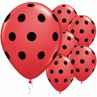 Rood met Zwarte Stippen Latex Ballonnen 30cm 25st