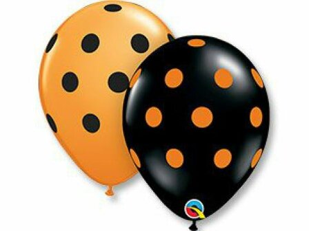 Oranje en Zwart Assorti. met Stippen Latex Ballonnen 30cm 25st