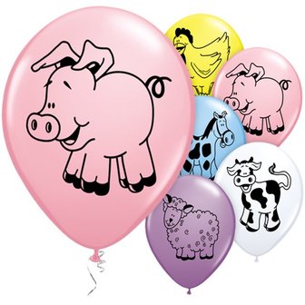 Qualatex Boerderijdieren Assorti. Latex Ballonnen 30cm 25st