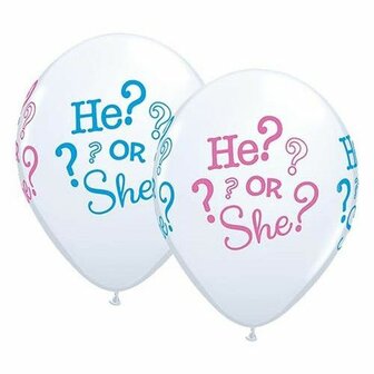 Wit met Roze en Blauw &#039;He or She?&#039; Latex Ballonnen 30cm 25st