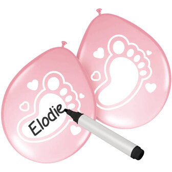 Roze Meisje Babyvoetje Beschrijfbare Latex Ballonnen 30cm 6st