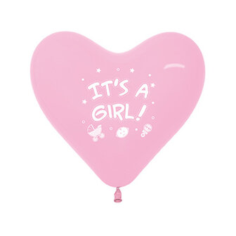 Roze Hart &#039;It&#039;s A Girl!&#039; Latex Ballonnen 30cm 12st