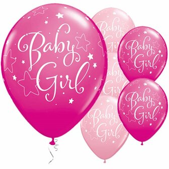 Licht en Donker Roze Sterren &#039;It&#039;s A Girl&#039; Latex Ballonnen 30cm 25st