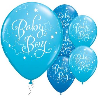 Licht en Donker Blauw Sterren &#039;It&#039;s A Boy&#039; Latex Ballonnen 30cm 25st