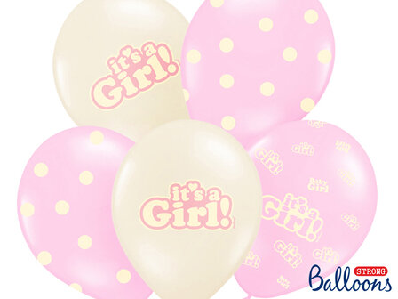 Roze en Wit Assorti. &#039;It&#039;s A Girl&#039; Ballonnen 30cm 50st