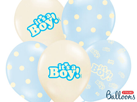Blauw en Wit Assorti. &#039;It&#039;s A Boy&#039; Ballonnen 30cm 50st