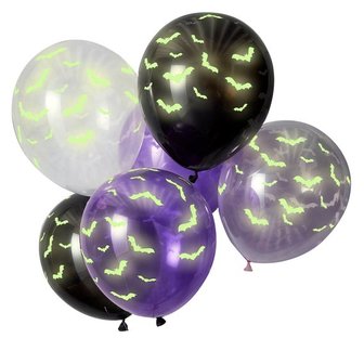 GingerRay Vleermuis Assorti. Glow in the Dark Latex Ballonnen 30cm 6st