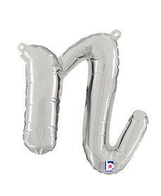 Zilver Script Letter &#039;N&#039; Folie Ballon 36cm