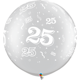 Qualatex Zilver met Slingers &#039;25 jaar&#039; Jumbo Latex Ballon 90cm 1st