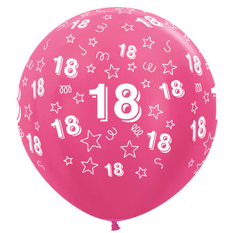 Qualatex Fuchsia met Sterren &#039;18 jaar&#039; Jumbo Latex Ballon 90cm 1st