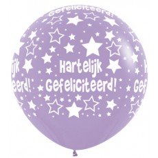 Sempertex Lila met Sterren &#039;Hartelijk Gefeliciteerd&#039; Jumbo Latex Ballon 90cm 1st