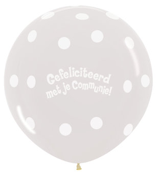 Sempertex Transparant met Witte Polkadots &#039;Communie&#039; Jumbo Latex Ballon 90cm 1st