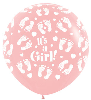 Qualatex Roze met Babyvoetjes &#039;It&#039;s A Girl&#039; Jumbo Latex Ballon 90cm 1st