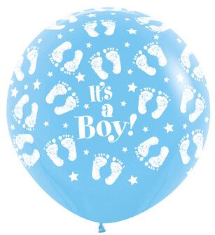 Qualatex Blauw met Babyvoetjes &#039;It&#039;s A Boy&#039; Jumbo Latex Ballon 90cm 1st