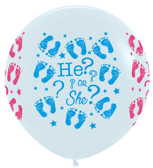 Sempertex Blauw en Roze met Voetjes &#039;He or She?&#039; Jumbo Latex Ballon 90cm 1st