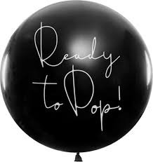 GingerRay Zwart &#039;Ready to Pop&#039; met Blauwe Confetti Jumbo Latex Ballon 90cm 1st