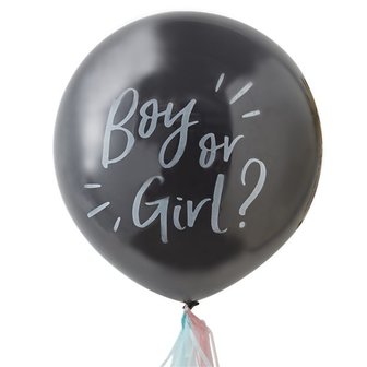 GingerRay Zwart &#039;Boy or Girl&#039; met Roze en Blauwe Confetti Jumbo Latex Ballon 60cm 1st