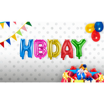 Gekleurd &#039;HBday&#039; Letters Folie Ballon 36cm