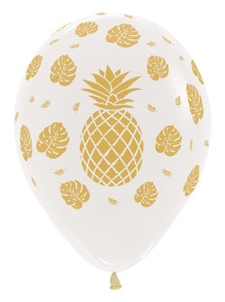 Transparant met Gouden Ananas Latex Ballonnen 30cm 25st