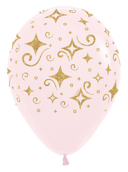 Pastel Roze met Glitter Diamanten Latex Ballonnen 30cm 25st