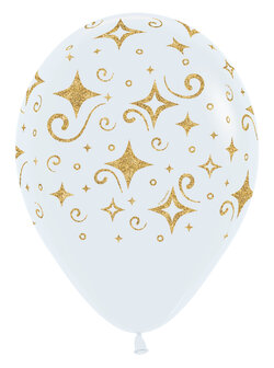 Wit met Glitter Diamanten Latex Ballonnen 30cm 25st