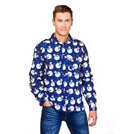 meer en meer Secretaris Grijp Blauw Sneeuwpop Kerst Heren Overhemd - DecoImprove.nl