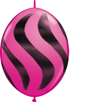 Qualatex Wavy Stripes Fuchsia Zwart Quicklink Latex Ballonnen 30cm 50st Wildberry &amp; Black