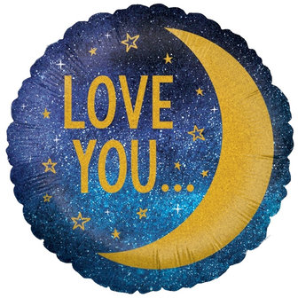 Blauw met Glitter &#039;Love you to the Moon and Back&#039; Folie Ballon 45cm