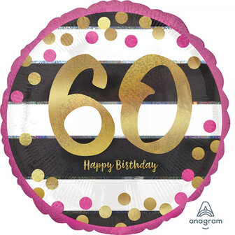 Roze en Goud &#039;60 Happy Birthday&#039; Folie Ballon 45cm