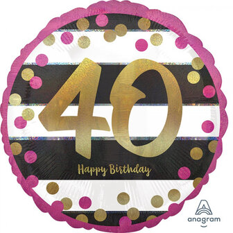 Roze en Goud &#039;40 Happy Birthday&#039; Folie Ballon 45cm